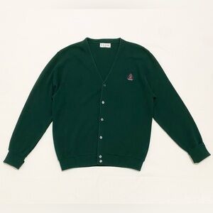 Vintage 90s Izod Dark Green Grandpa Cardigan Sweater Made In USA
